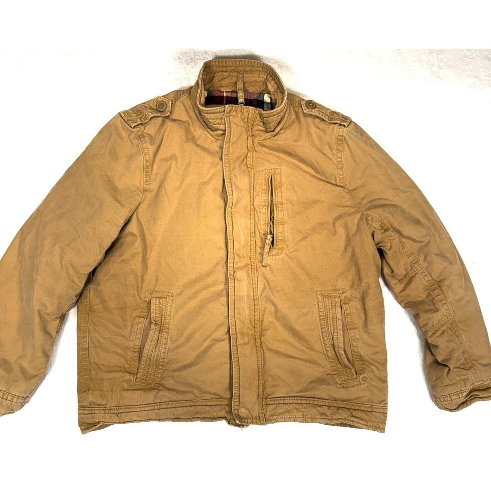 American Eagle Jacket Mens 2XL Brown Tartan Lined Canvas Full Zip Outdoor y2k